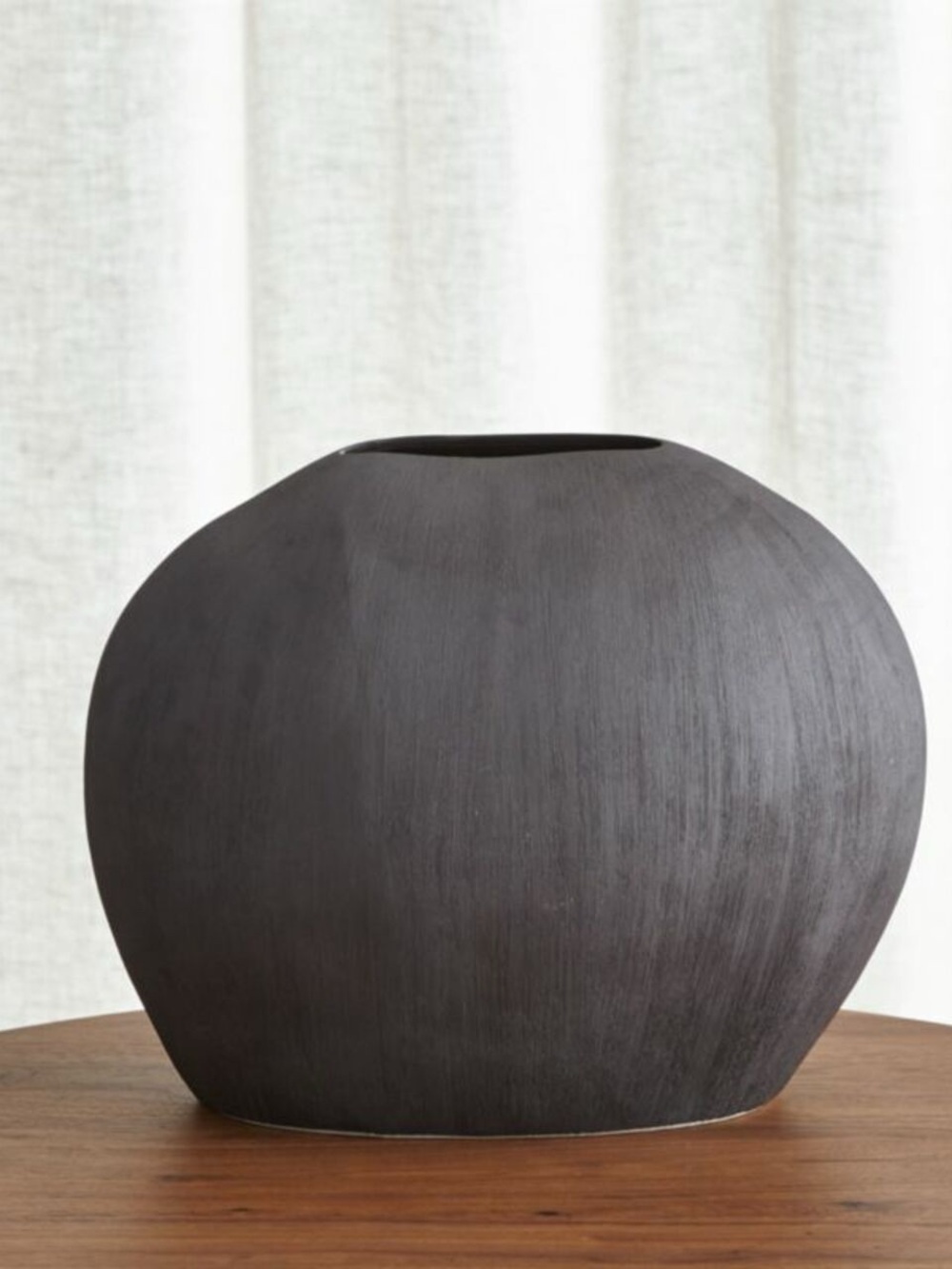 Crate and Barrel Alura Short Dark Grey Oval Ceramic Vase